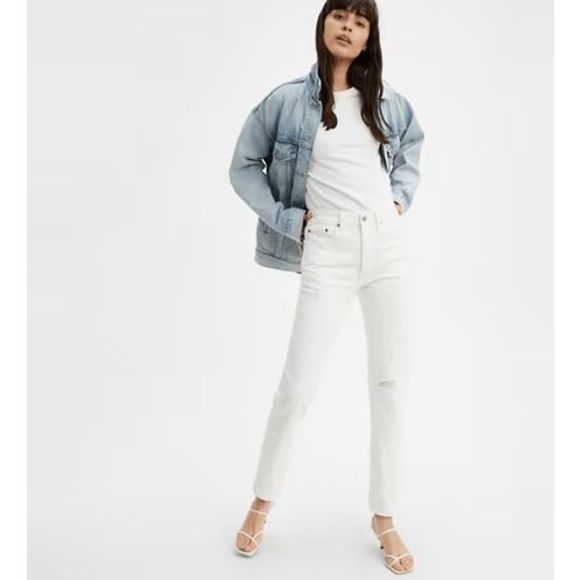 NEW Womens 24X30 LEVI'S 501 Destroyed Skinny Premium Denim Jeans White 295020151 - Picture 3 of 4